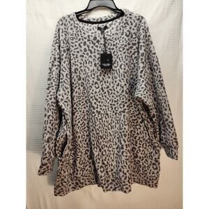 Simply Vera Wang Fleece Sweater Oversized 3XL Animal Print Pockets 5167